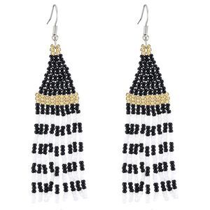 Colorful Bohemian Seed Bead Tassel Dangling Statement French Wire Hook Earrings